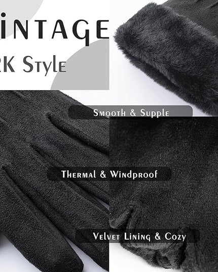 Vagasi Winter Gloves for Women, Touch Screen Cold Weather Thermal Warm Windproof Gloves, Soft Thick Fleece Lining Glove