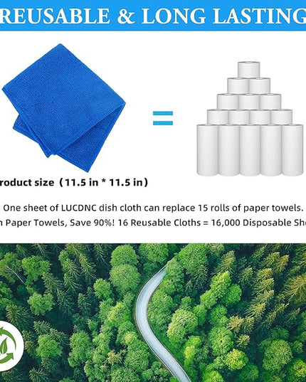 Microfiber Cleaning Cloths 16 Pack 8 Color Cleaning Rags for Housekeeping Home Kitchen Bathroom Car,11.5"X11.5" Soft Lint Free Wet and Dry Use Dusting Cleaning Supplies Towels