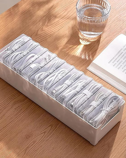 11 Box Cable Organizer Storage Box, Desktop Cable Management with Switch, Power Cord Organizer for Office,Home,Desk Accessories Storage Stationery Supplies and Accessories（White）