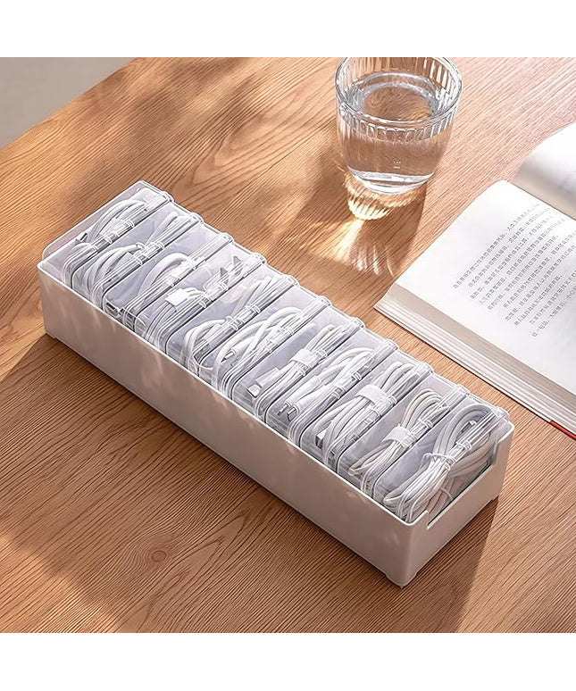 11 Box Cable Organizer Storage Box, Desktop Cable Management with Switch, Power Cord Organizer for Office,Home,Desk Accessories Storage Stationery Supplies and Accessories（White）