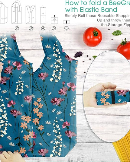 BeeGreen Aesthetic Tote Bags Flowering Shrub Gifts for Women Travel Floral Reusable Grocery Bags Shopping Bags Bulk 6 Pack 50LBS X-Large Foldable-Machine Washable