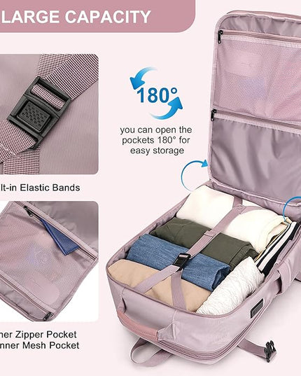 PIJUSHI Travel Backpack for Women Expandable Carry on Luggage Backpack Airline Approved Personal Item Laptop Bag(PE034 Light Purple)