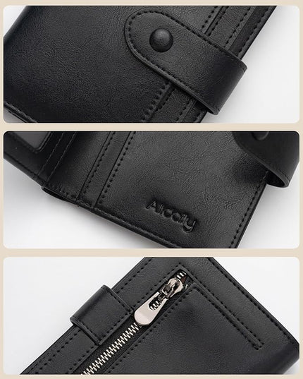 Alldaily Small RFID Blocking Leather Wallet for Women, Bifold with 10 Card Slots and Zipper Pocket (Black)