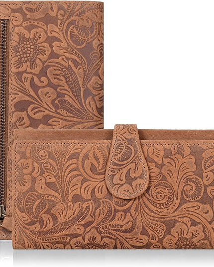 Real Leather Women Wallet Leather with RFID Blocking -Trifold Card Holder Designer Ladies Clutch with ID Window Wallets