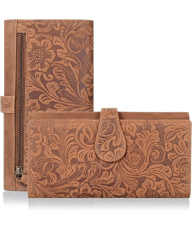 Real Leather Women Wallet Leather with RFID Blocking -Trifold Card Holder Designer Ladies Clutch with ID Window Wallets