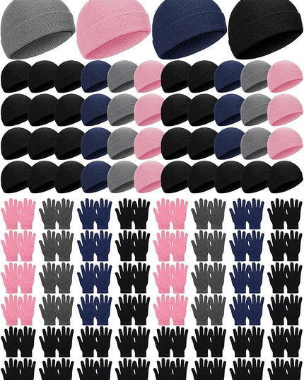 Tarpop 96 Pcs Winter Beanies and Gloves Bulk, Cold Weather Unisex Winter Hat and Gloves for Homeless Men Women