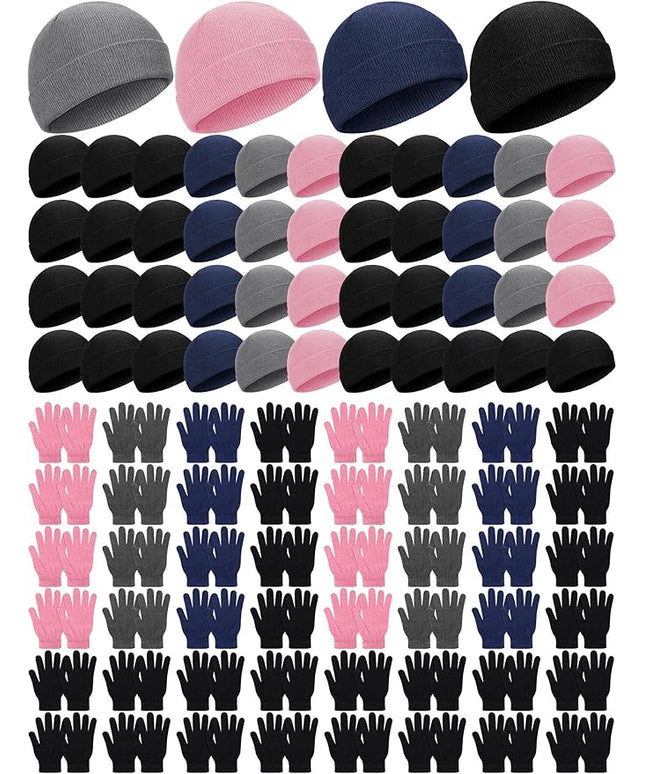 Tarpop 96 Pcs Winter Beanies and Gloves Bulk, Cold Weather Unisex Winter Hat and Gloves for Homeless Men Women