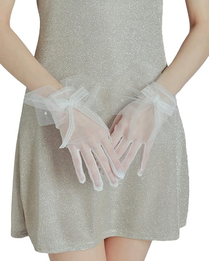 Sahabowi Satin Gloves Formal Bridal Banquet Party Wedding Opera Solid Colorful Mitten For Women