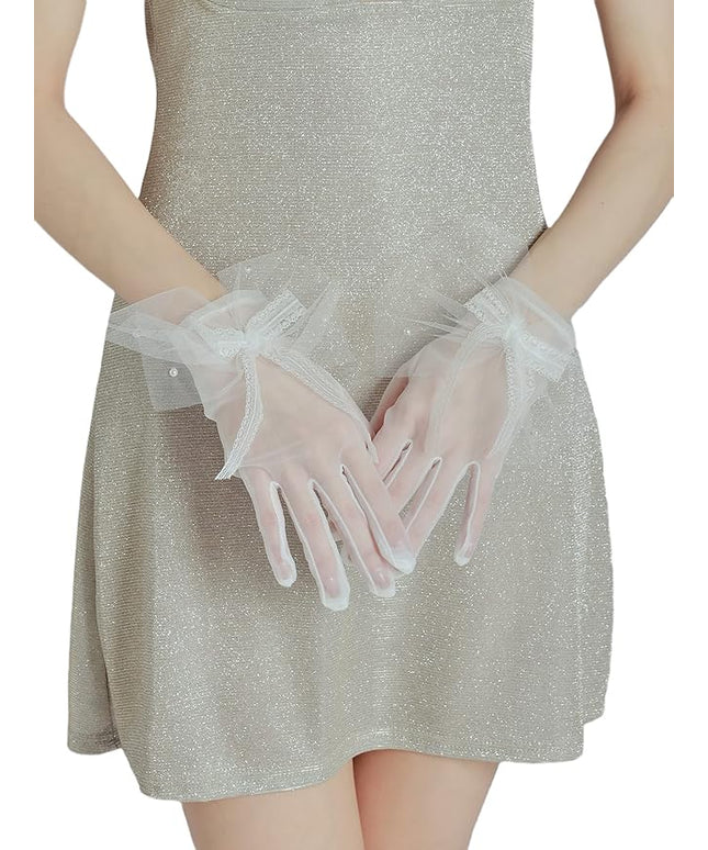 Sahabowi Satin Gloves Formal Bridal Banquet Party Wedding Opera Solid Colorful Mitten For Women
