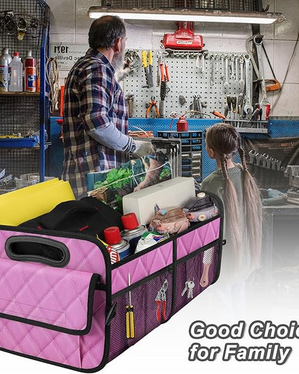 Deosk Car Trunk Organizer for SUV, Car Organizers and Storage with 6 Pocket, Car Accessories for Women/Men 50L Waterproof Polyester Trunk Organizer(Medium,Pink)