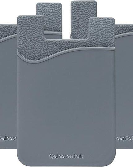 USA Merchant - Cellessentials Redesigned Card Holder - Silicone Stick on Cell Phone Wallet with Pocket for Credit Card ID Business Card - iPhone Android & Smartphones (Grey)