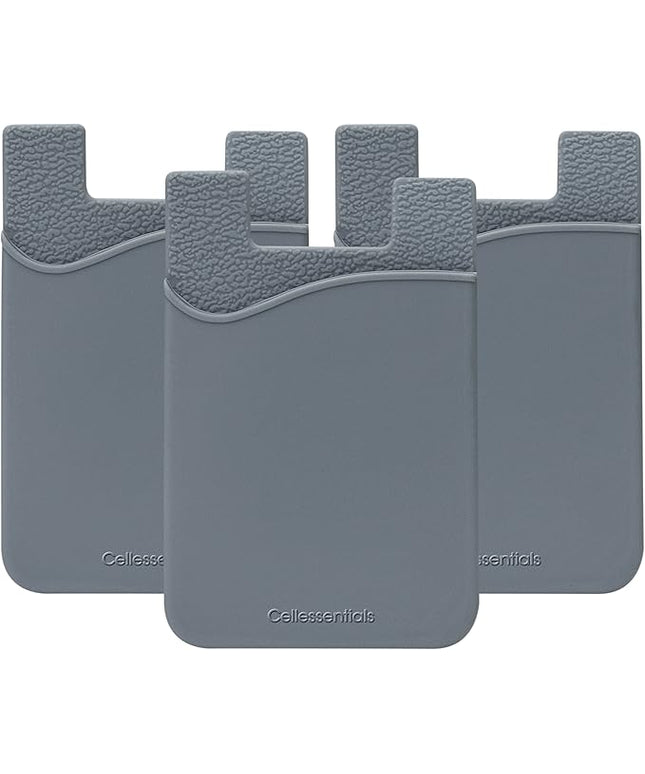 USA Merchant - Cellessentials Redesigned Card Holder - Silicone Stick on Cell Phone Wallet with Pocket for Credit Card ID Business Card - iPhone Android & Smartphones (Grey)