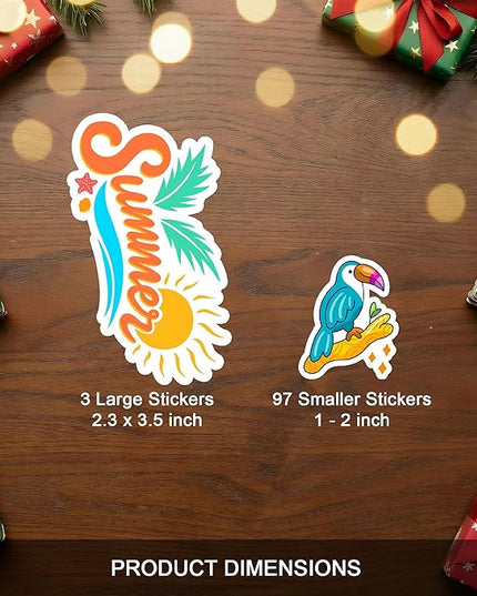 100 PCS Hawaii Travel Stickers Pack, Tropical Beach Vinyl Waterproof Decals with Palm Trees Ocean Summer Culture, Sticker Laptop Water Bottle Car Luggage Gift for Birthday