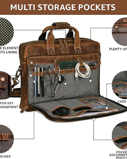 LEATHER VILLAGE 18" Leather Laptop Messenger Briefcase Bag for Men-Leather Satchel for Travel and Office Shoulder Bag- Sun Tan Brown