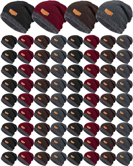 Geyoga 72 Pieces Winter Knit Beanie Hats Bulk for Homeless Fleece Lined Beanie Warm Beanie Cap Winter Knit