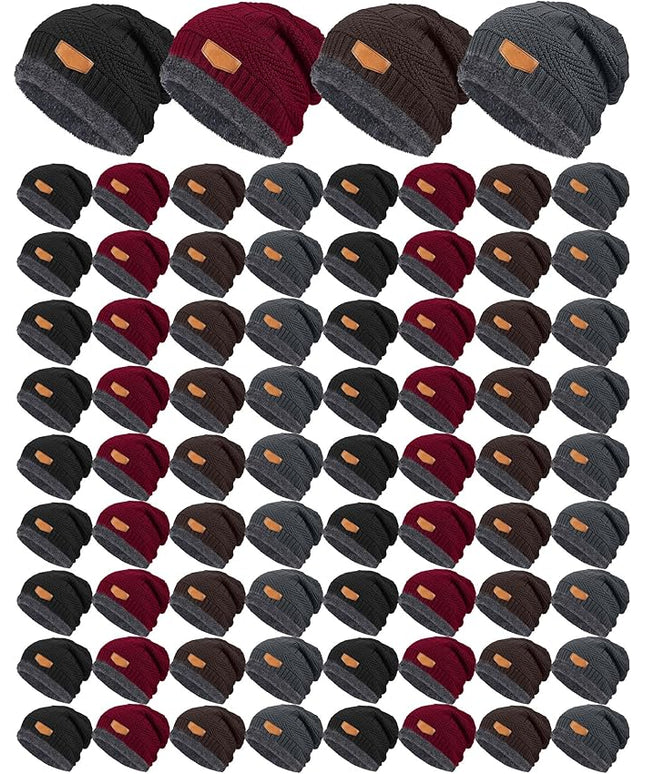 Geyoga 72 Pieces Winter Knit Beanie Hats Bulk for Homeless Fleece Lined Beanie Warm Beanie Cap Winter Knit