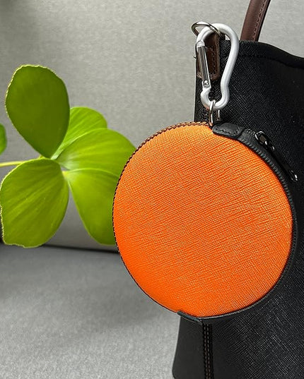 OneJoy Mini Round Coin Purse with Clip on, Lightweight Waterproof Zipper Pouch for Earbuds, Keys, Coins, Compact Travel Storage Case for Women & Men, Xmas Gift [ Orange ]