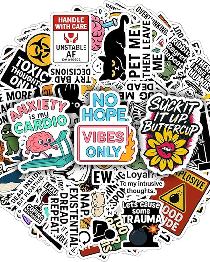 100 Pcs Adult Dark Humor Stickers Pack Funny Offensive Waterproof Vinyl Decals for Car Laptop Water Bottle Scrapbook Wall Sarcastic Meme Sticker Gift for Adults Men Women Birthday
