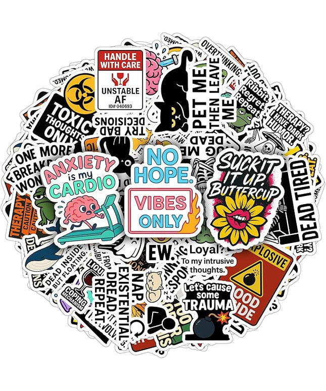 100 Pcs Adult Dark Humor Stickers Pack Funny Offensive Waterproof Vinyl Decals for Car Laptop Water Bottle Scrapbook Wall Sarcastic Meme Sticker Gift for Adults Men Women Birthday