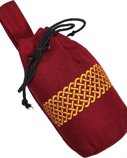 Mythrojan Drawstring Belt Pouch Medieval Woolen Pouch Coin Bag Renaissance Cosplay Costume Accessories for Medieval Events, Reenactments, Renfair - Maroon, 8" x 6.5"