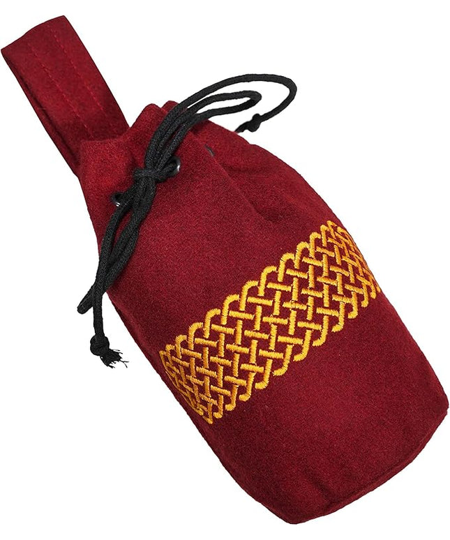 Mythrojan Drawstring Belt Pouch Medieval Woolen Pouch Coin Bag Renaissance Cosplay Costume Accessories for Medieval Events, Reenactments, Renfair - Maroon, 8" x 6.5"