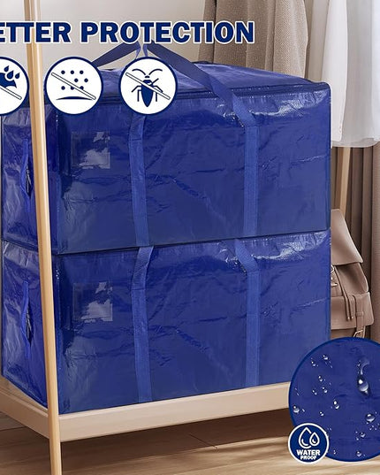 4 Pack Extra Heavy Duty Large Moving Bags with Strong Zipper & Carrying Handles, Sturdy Clothes Storage Bag Totes Bins, Packing Bags Moving Boxes College Moving Supplies, Dark Blue - 33 gal