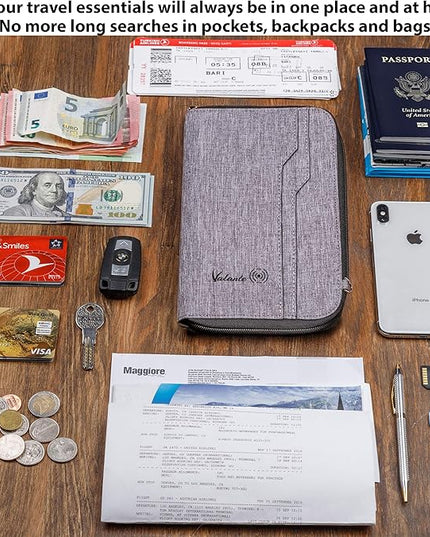 Valante Premium Family Travel Document Organizer Capacious RFID Passport Holder Wallet (Large, gray)