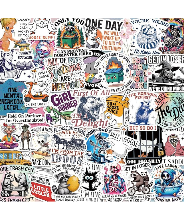 200 PCS Funny Holographic Stickers for Adults, Waterproof Vinyl Sarcastic Meme Decals for Laptop, Water Bottle, Phone, Kindle, Journal, Scrapbook, Bumper, Skateboard, Luggage, No Repeats