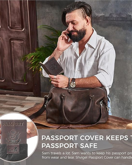 Shvigel US Leather Passport Book Cover - Thin American Travel Passport Holder - Premium International USA Passport Protector Case for Women Men (Brown Vintage)