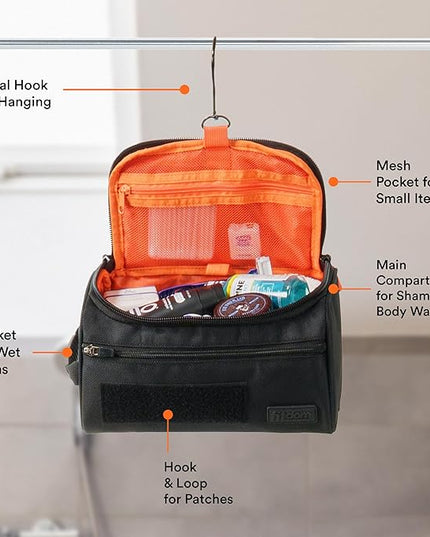 Fitdom Hanging Toiletry Bag Tactical Dopp Kit Case For Men. Perfect For Travel & Storage. Fits Large & Small Cosmetic, Clipper, Toothbrush, Shaving & Shower Care. Best Overnight Organizer
