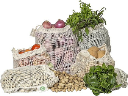 Reusable Cotton Mesh Produce Bags - 100% Organic Cotton, 8"x10", Drawstring Closure Mesh Bags to Store Cilantro, Lime and Small Vegetables and Produce (3 Small - 8"x10")