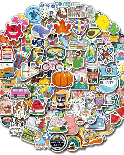 Greingways 100 Pcs Water Bottle Stickers for Kids Classroom, Waterproof Stickers for Laptop Scrapbook Skateboard, Vinyl Cute Sticker Packs for Teens Boys Girls Adults