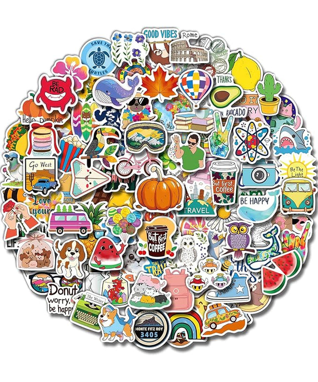 Greingways 100 Pcs Water Bottle Stickers for Kids Classroom, Waterproof Stickers for Laptop Scrapbook Skateboard, Vinyl Cute Sticker Packs for Teens Boys Girls Adults