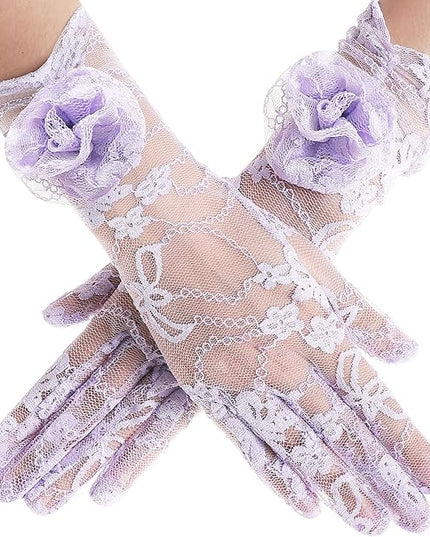 BABEYOND Lace Gloves Women - Floral Opera Gloves Stretchy Elegant Tea Party Accessories for Wedding Prom Evening Party