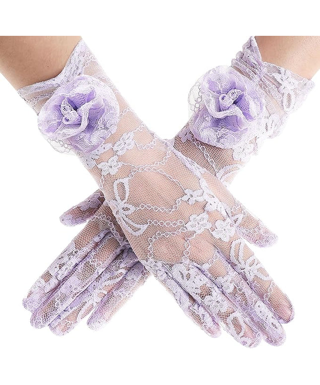 BABEYOND Lace Gloves Women - Floral Opera Gloves Stretchy Elegant Tea Party Accessories for Wedding Prom Evening Party