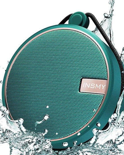 INSMY C12 IPX7 Waterproof Shower Bluetooth Speaker, Portable Small Speaker, Speakers Bluetooth Wireless Loud Clear Sound, Support TF Card Suction Cup for Kayak Canoe Beach Gift (Teal)