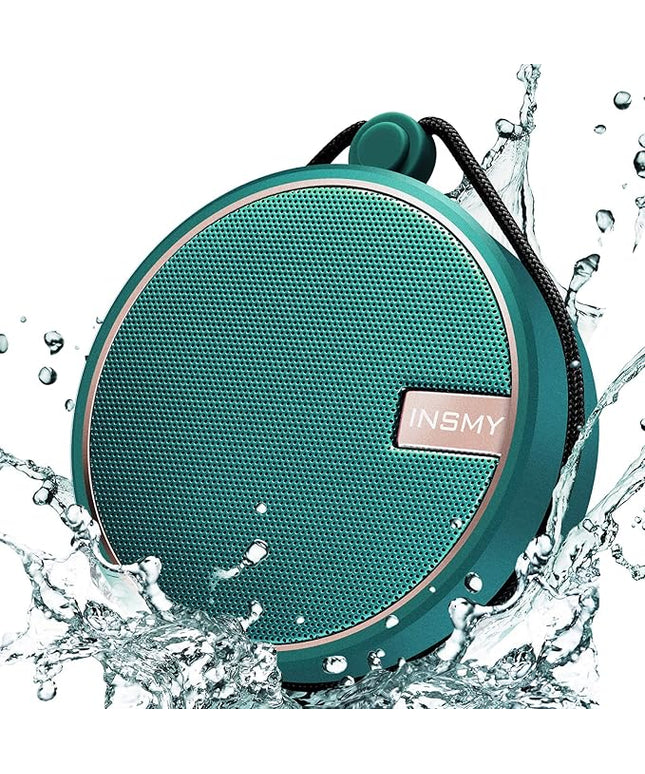INSMY C12 IPX7 Waterproof Shower Bluetooth Speaker, Portable Small Speaker, Speakers Bluetooth Wireless Loud Clear Sound, Support TF Card Suction Cup for Kayak Canoe Beach Gift (Teal)