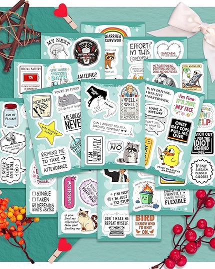 100Pcs Sarcastic Stickers for Adults - Funny Inappropriate Snarky Stickers, Sassy Unhinged Mean Silly Decals for Water Botttle, Laptop - Gag Gifts for Women & Men