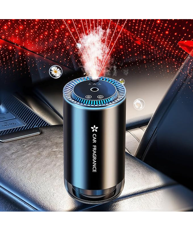 Smart Car Air Freshener - Automatic Essential Oils Aroma Diffuser - Rechargeable Auto On/Off Fragrance Fresheners with Starry Lights Projector - 3 Adjustable Mode Scent Purifier with 50mL Perfume
