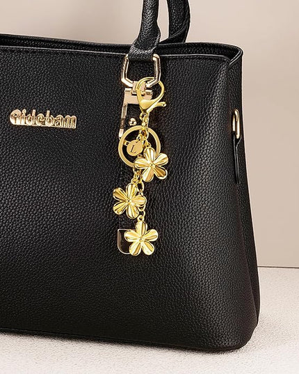 XGALBLA Gold/Silver Initial Keychain Flower Charms for Key Cute Letter Keyring for Purse Handbag Backpack