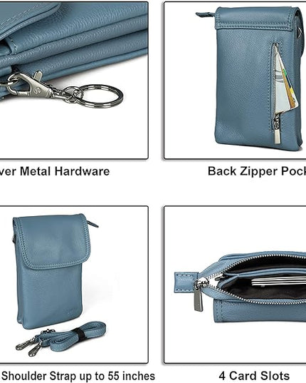 befen Genuine Leather Small Crossbody Bags for Women Cell Phone Bag Cross Body Purses,Silver Zipper