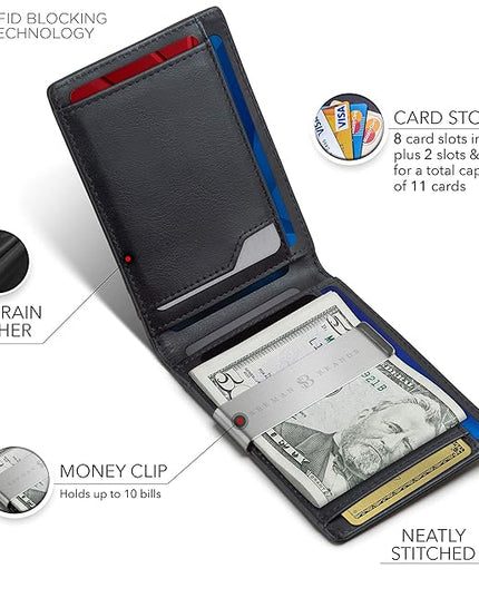 SERMAN BRANDS Money Clip Wallet - Mens Wallets slim Front Pocket RFID Blocking Card Holder Minimalist Mini Bifold