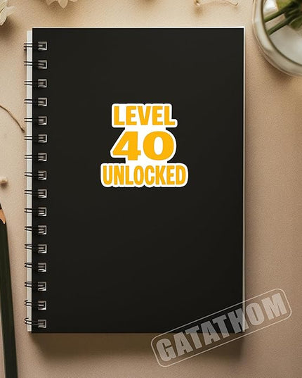 (3Pcs) Funny 40th Birthday Stickers – Level 40 Unlocked - Cheers to 40 Years Sticker Waterproof Vinyl Decals for Forty Birthday Gifts, Water Bottles, Scrapbooks, Journals, 3 x 2.8 inch