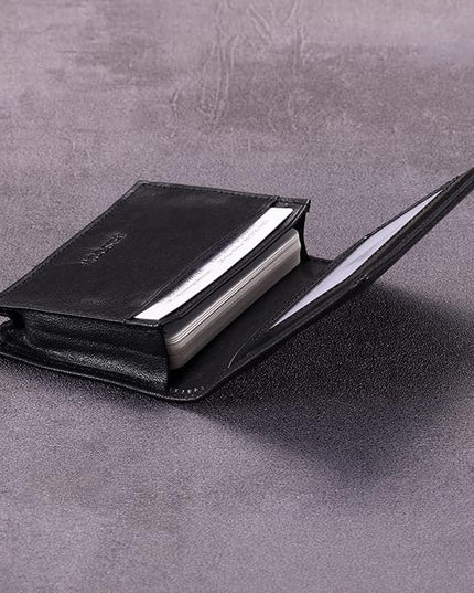 Leather Business Card Case Holder for Men & Women, Italian Calfskin