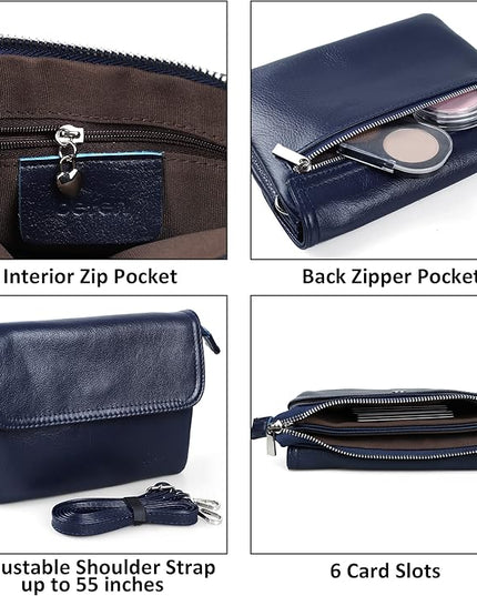 befen Genuine Leather Small Crossbody Bags for Women Cell Phone Bag Cross Body Purses,Silver Zipper