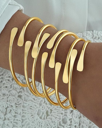 ÌF ME Gold Bangle Bracelets for Women, Indian Bangles Stackable Set, Multi Layer Textured 14K Gold Plated Chunky Bracelets Boho Jewelrys Set