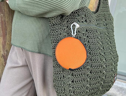 OneJoy Mini Round Coin Purse with Clip on, Lightweight Waterproof Zipper Pouch for Earbuds, Keys, Coins, Compact Travel Storage Case for Women & Men, Xmas Gift [ Orange ]