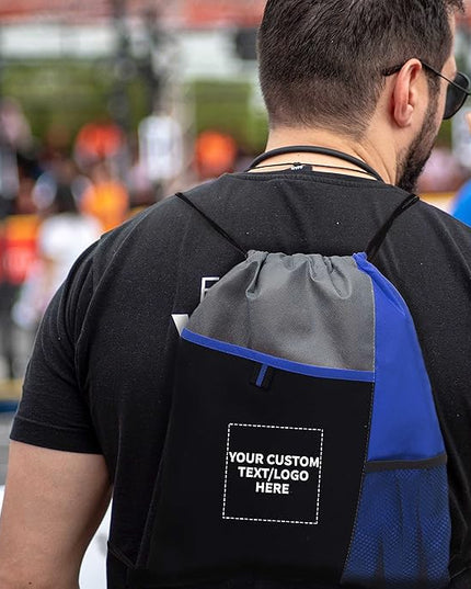 DISCOUNT PROMOS Custom Non-Woven Drawstring Backpacks Set of 10/50/100, Personalized Bulk Pack