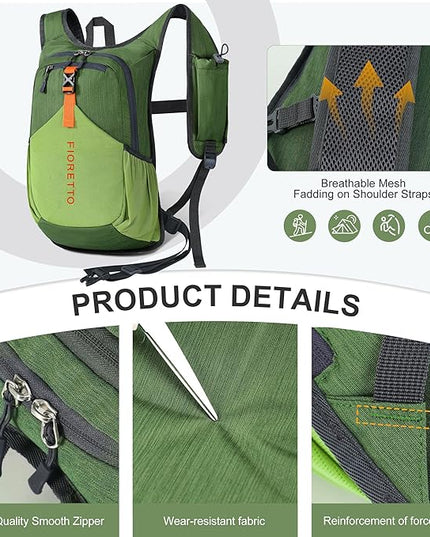 FIORETTO 20L Hiking Backpack for Women Men Mini Packable Backpack Lightweight Small Daypack for Camping Travel Outdoor, Green