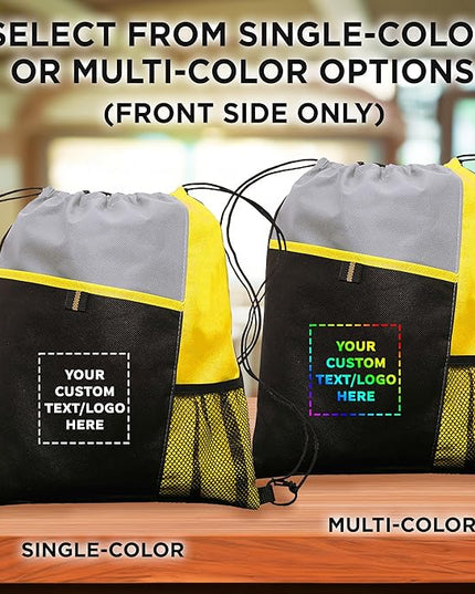 DISCOUNT PROMOS Custom Non-Woven Drawstring Backpacks Set of 10/50/100, Personalized Bulk Pack